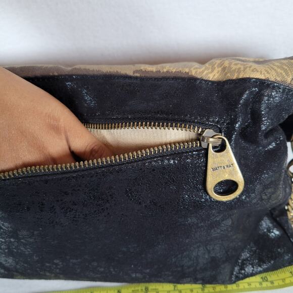Matt & Nat Envelope Animal Print Chain Crossbody Vegan Leather Bag Black Brown - Picture 2 of 12